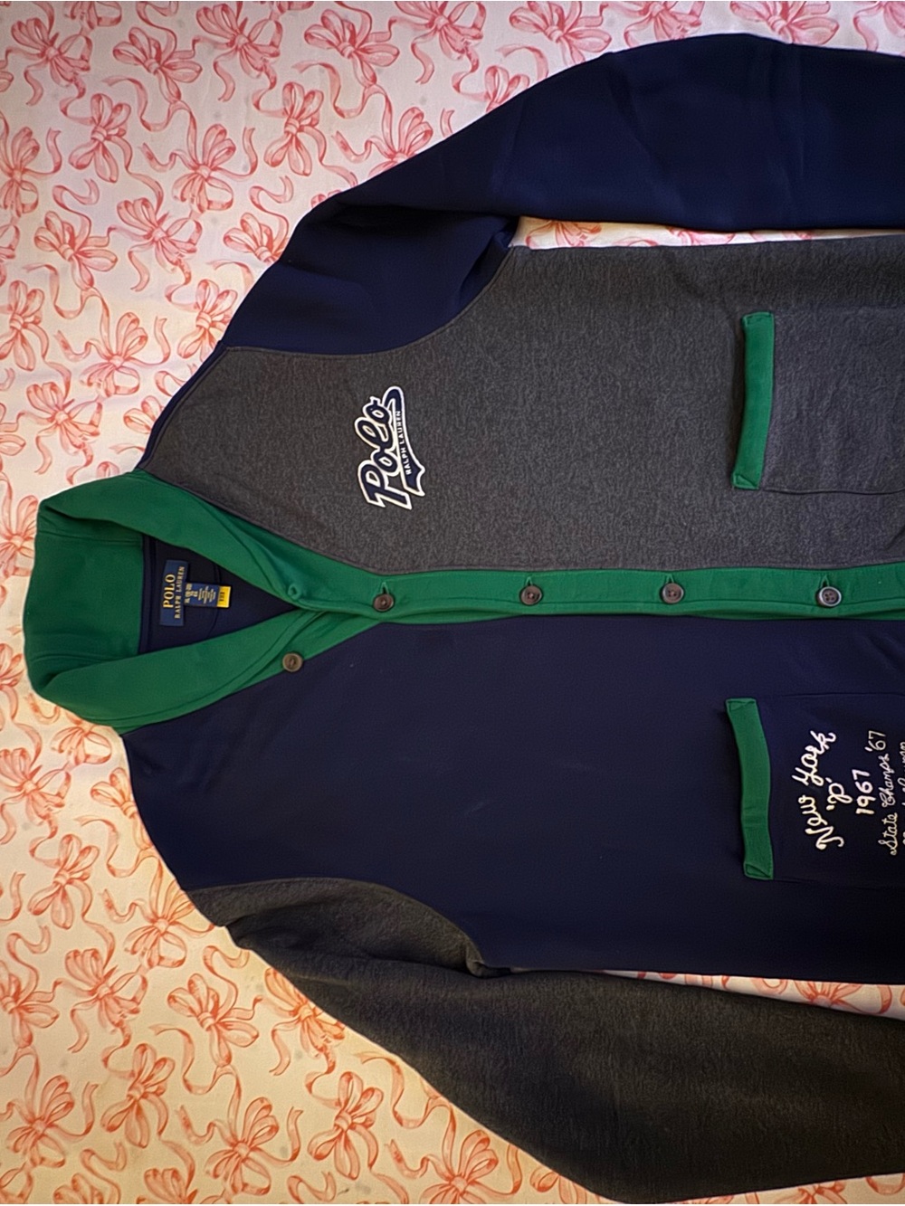 Ralph Lauren Navy, Gray & Green Hooded Button-Front Sweatshirt